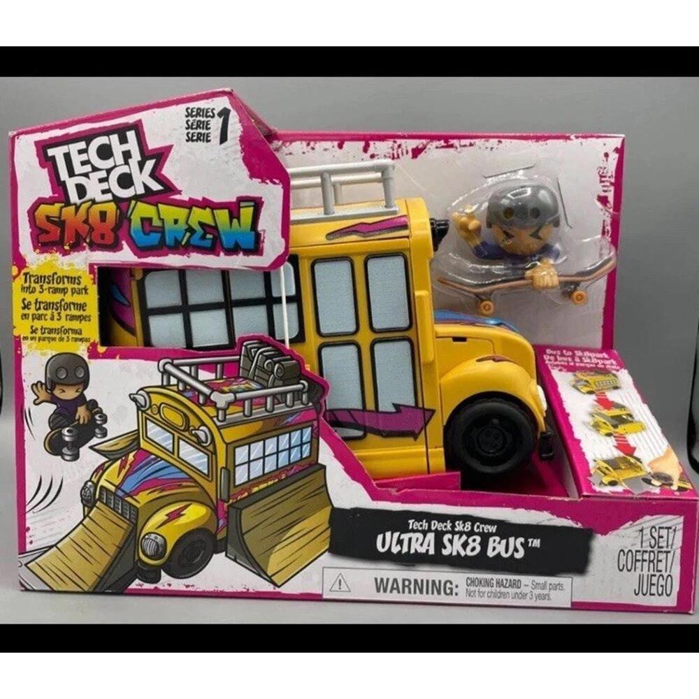TECH DECK Sk8 Crew 2-in-1 Transforming Ultra Sk8 Bus w/Fingerboard & Figure- New